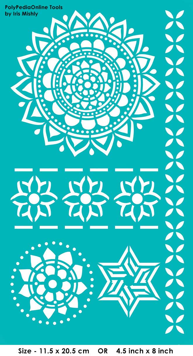 Stencil "Mandala, Flowers, Star" 4.5/8 inch, 11.5/20.5 cm, self