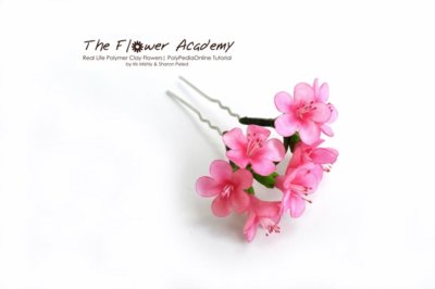 Polymer clay flower academy tutorial - how to create polymer clay flowers cherry hair fork