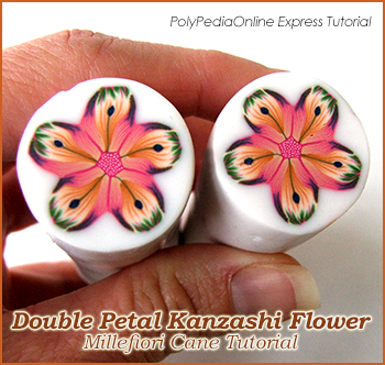 polymer clay double petal kanzashi flower millefiori cane